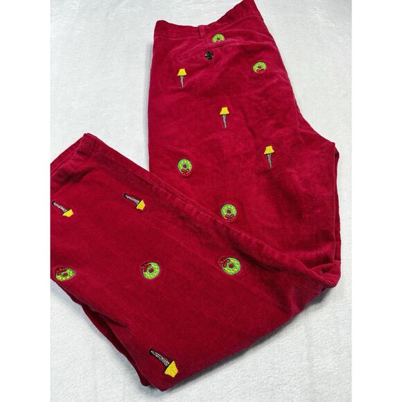 Castaway Nantucket Island Corduroy Pants 40x30 Red Embroidered Holiday Preppy Am - Picture 9 of 9
